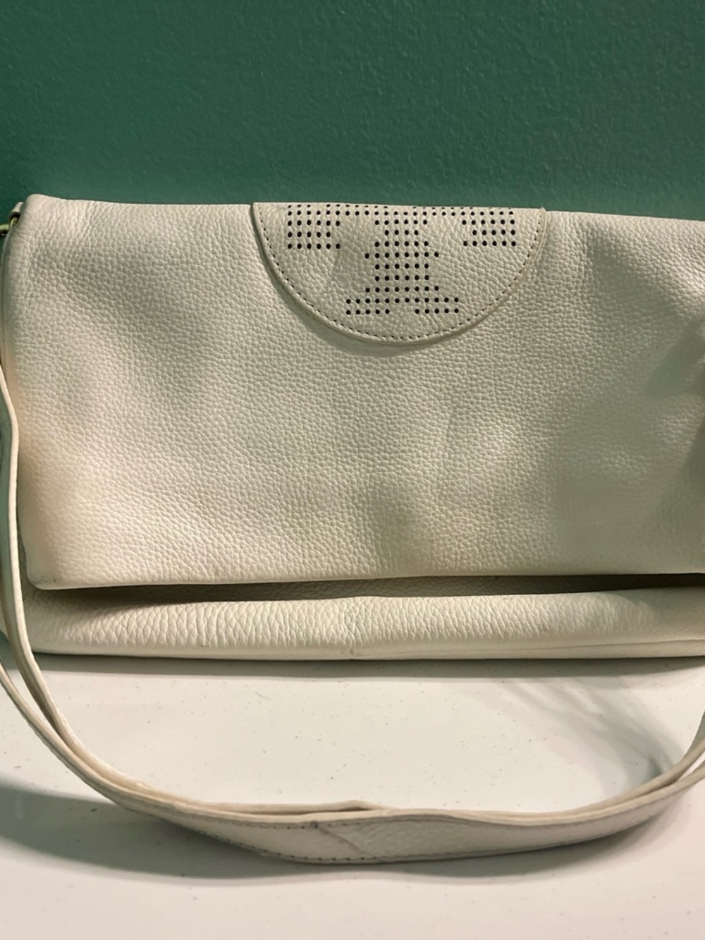 Tory Burch Kipp ivory leather Perforated Logo Leather Crossbody